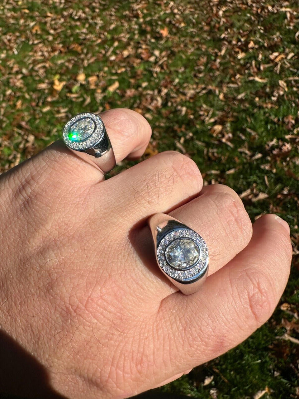 HarlemBling Big 2.4ct Oval Cut MOISSANITE Solitaire Men's Real Solid 925 Silver Ring Pinky