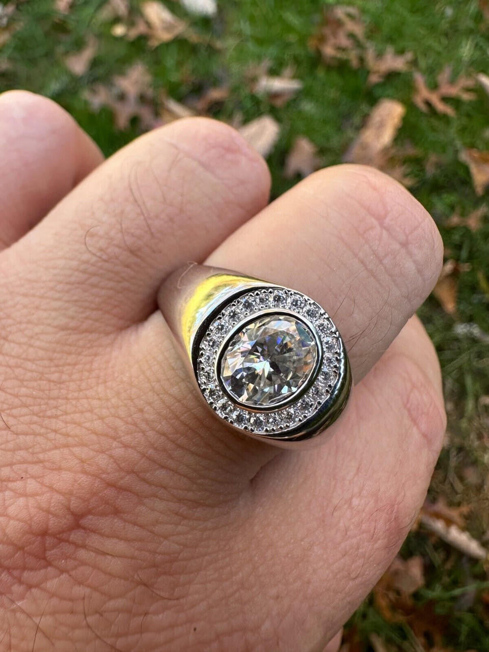 HarlemBling Big 2.4ct Oval Cut MOISSANITE Solitaire Men's Real Solid 925 Silver Ring Pinky