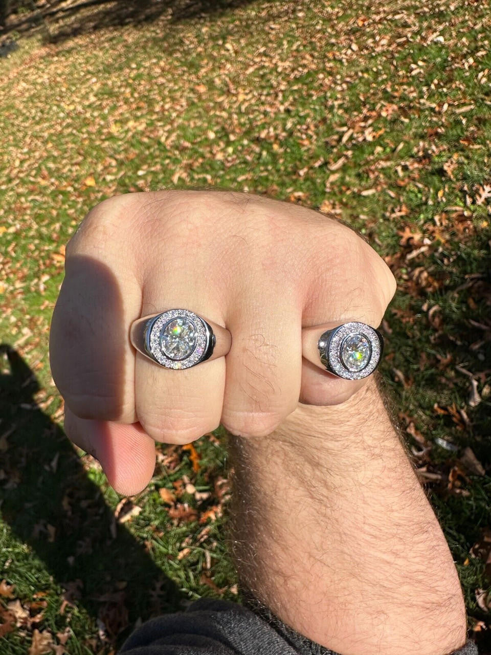 HarlemBling Big 2.4ct Oval Cut MOISSANITE Solitaire Men's Real Solid 925 Silver Ring Pinky