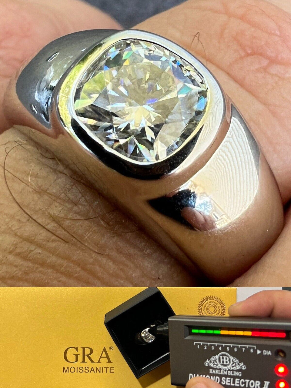 HarlemBling Big 2.5ct MOISSANITE Solitaire Mens Real Solid 925 Silver Ring Pinky Engagement