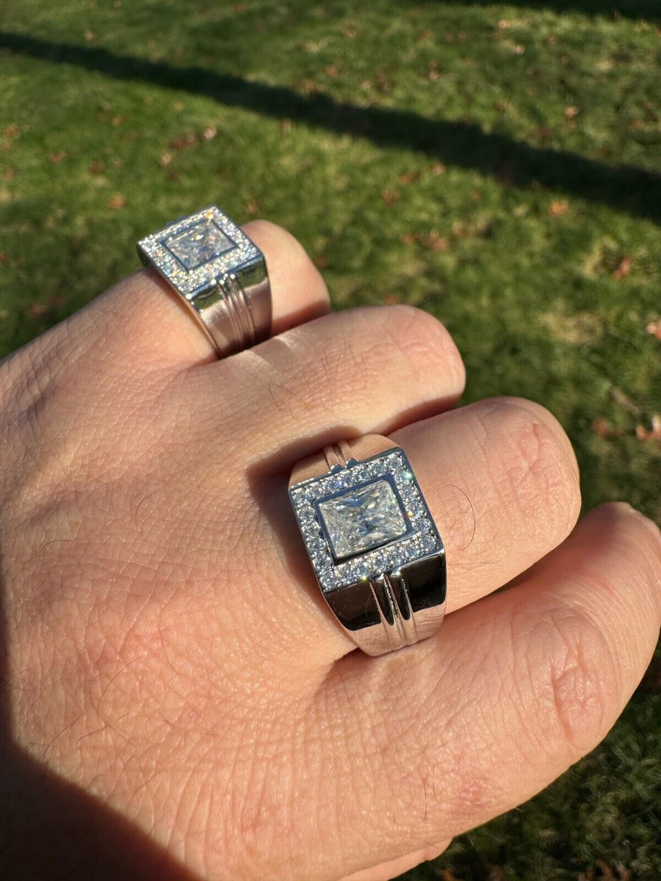 HarlemBling Big 2.6ct Baguette MOISSANITE Solitaire Mens Real Solid 925 Silver Ring Pinky
