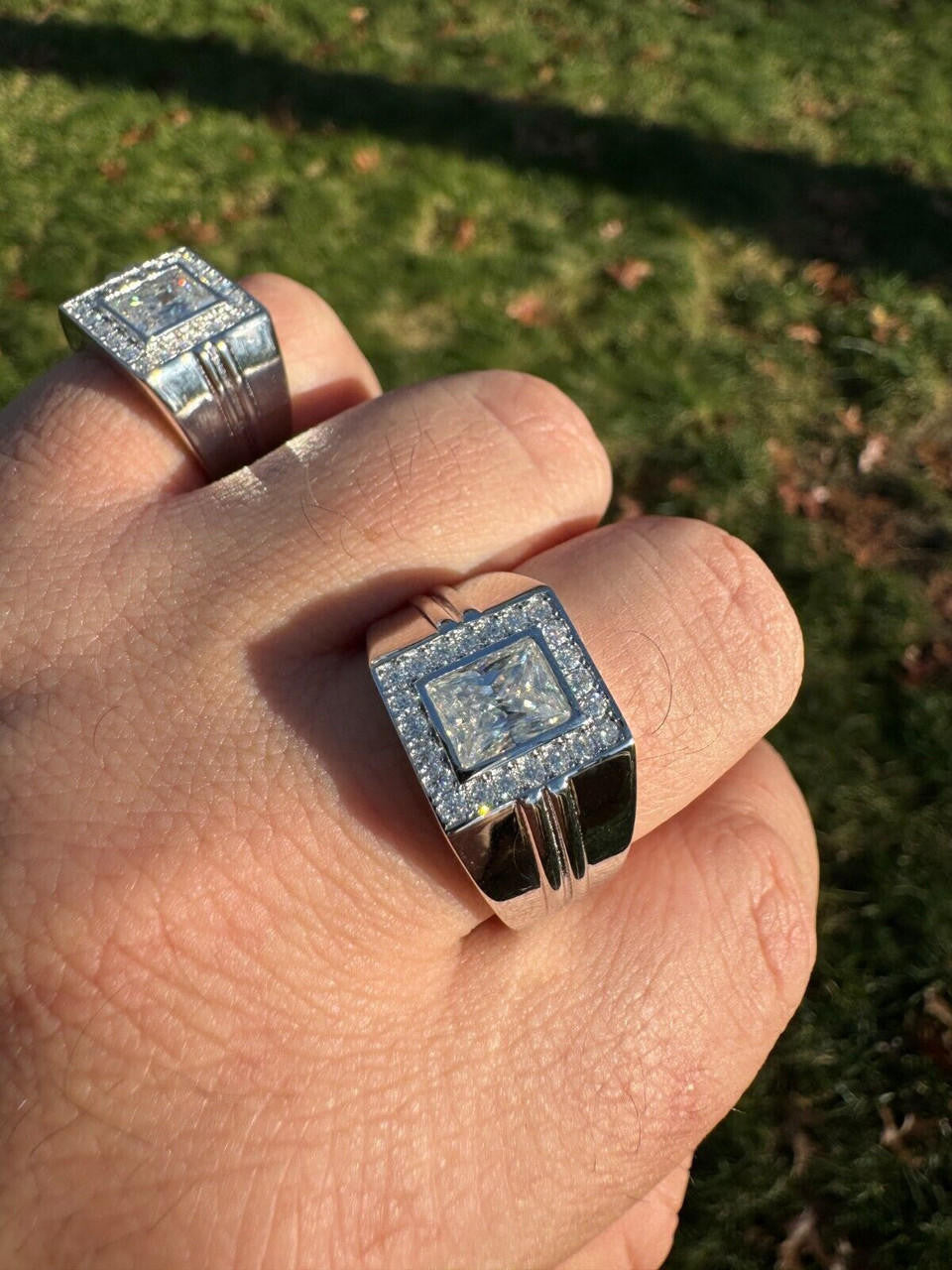 HarlemBling Big 2.6ct Baguette MOISSANITE Solitaire Mens Real Solid 925 Silver Ring Pinky