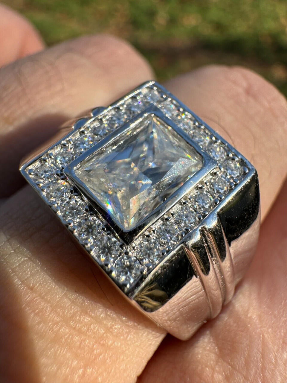 HarlemBling Big 2.6ct Baguette MOISSANITE Solitaire Mens Real Solid 925 Silver Ring Pinky