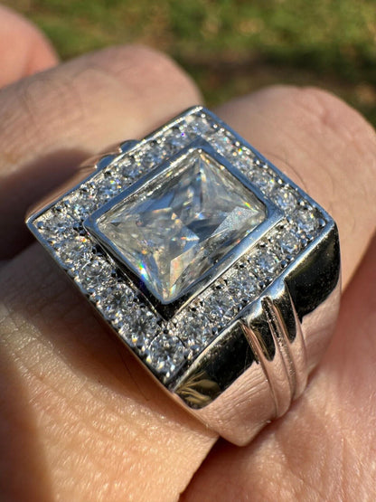 HarlemBling Big 2.6ct Baguette MOISSANITE Solitaire Mens Real Solid 925 Silver Ring Pinky