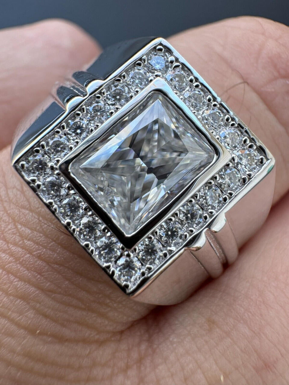 HarlemBling Big 2.6ct Baguette MOISSANITE Solitaire Mens Real Solid 925 Silver Ring Pinky