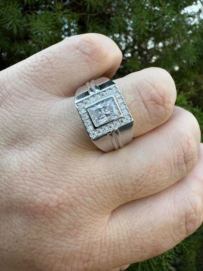 HarlemBling Big 2.6ct Baguette MOISSANITE Solitaire Mens Real Solid 925 Silver Ring Pinky