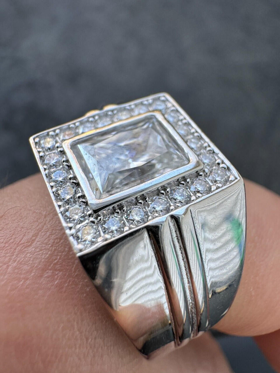 HarlemBling Big 2.6ct Baguette MOISSANITE Solitaire Mens Real Solid 925 Silver Ring Pinky