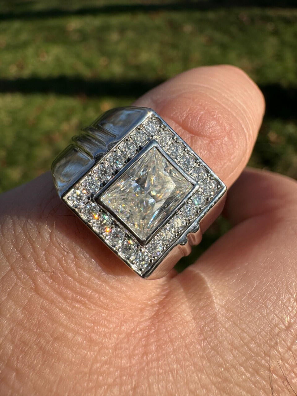 HarlemBling Big 2.6ct Baguette MOISSANITE Solitaire Mens Real Solid 925 Silver Ring Pinky