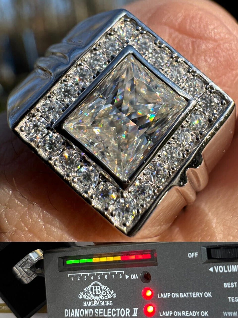 HarlemBling Big 2.6ct Baguette MOISSANITE Solitaire Mens Real Solid 925 Silver Ring Pinky