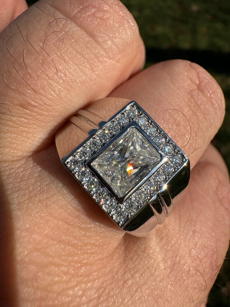 HarlemBling Big 2.6ct Baguette MOISSANITE Solitaire Mens Real Solid 925 Silver Ring Pinky