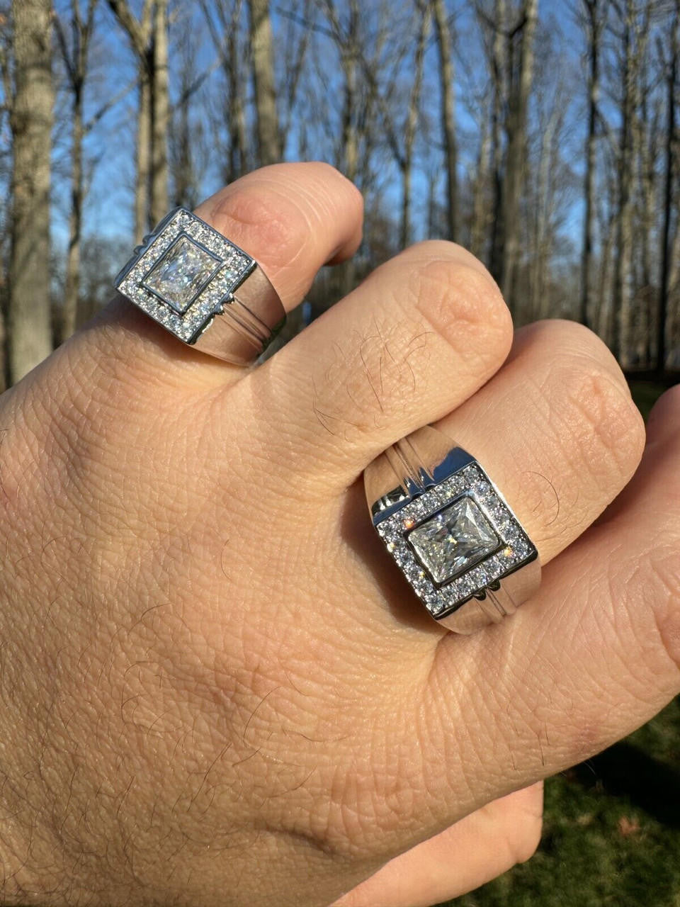 HarlemBling Big 2.6ct Baguette MOISSANITE Solitaire Mens Real Solid 925 Silver Ring Pinky