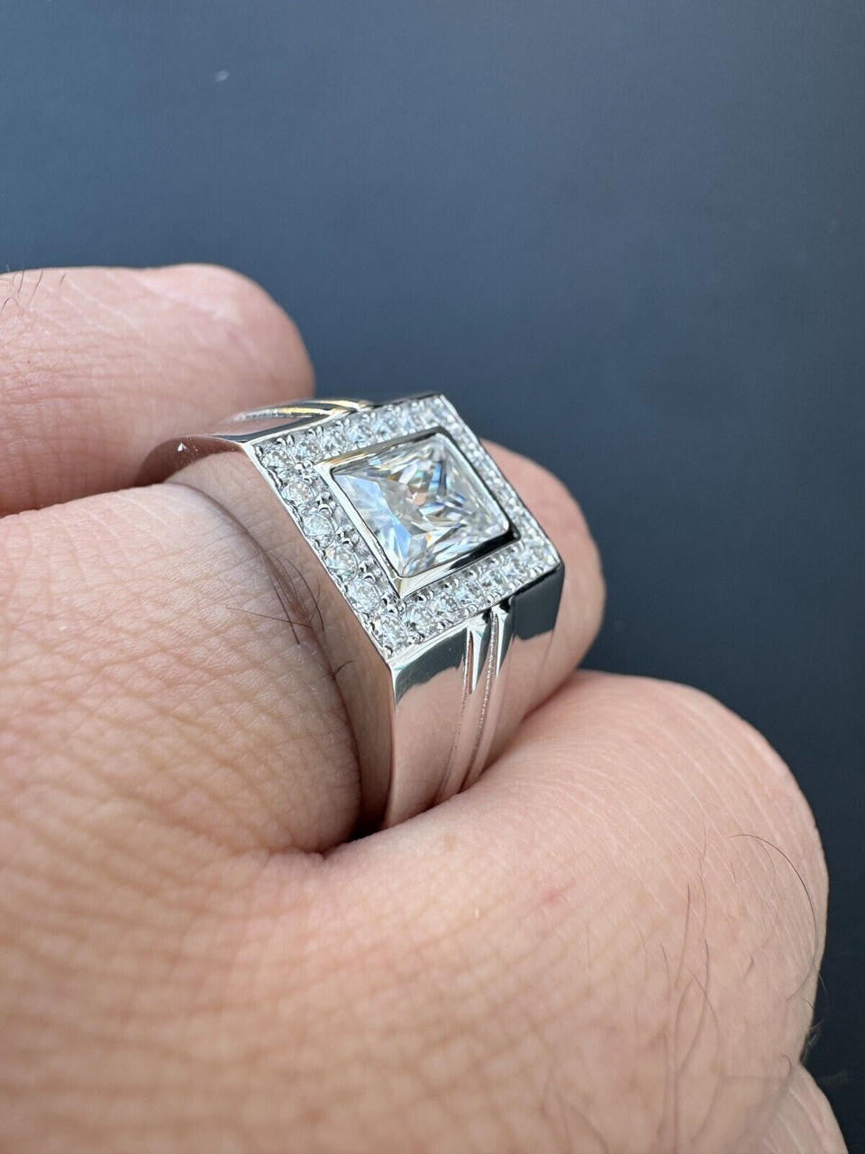 HarlemBling Big 2.6ct Baguette MOISSANITE Solitaire Mens Real Solid 925 Silver Ring Pinky