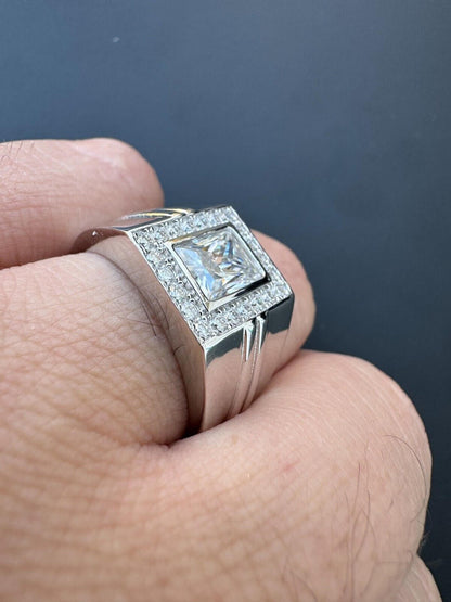HarlemBling Big 2.6ct Baguette MOISSANITE Solitaire Mens Real Solid 925 Silver Ring Pinky