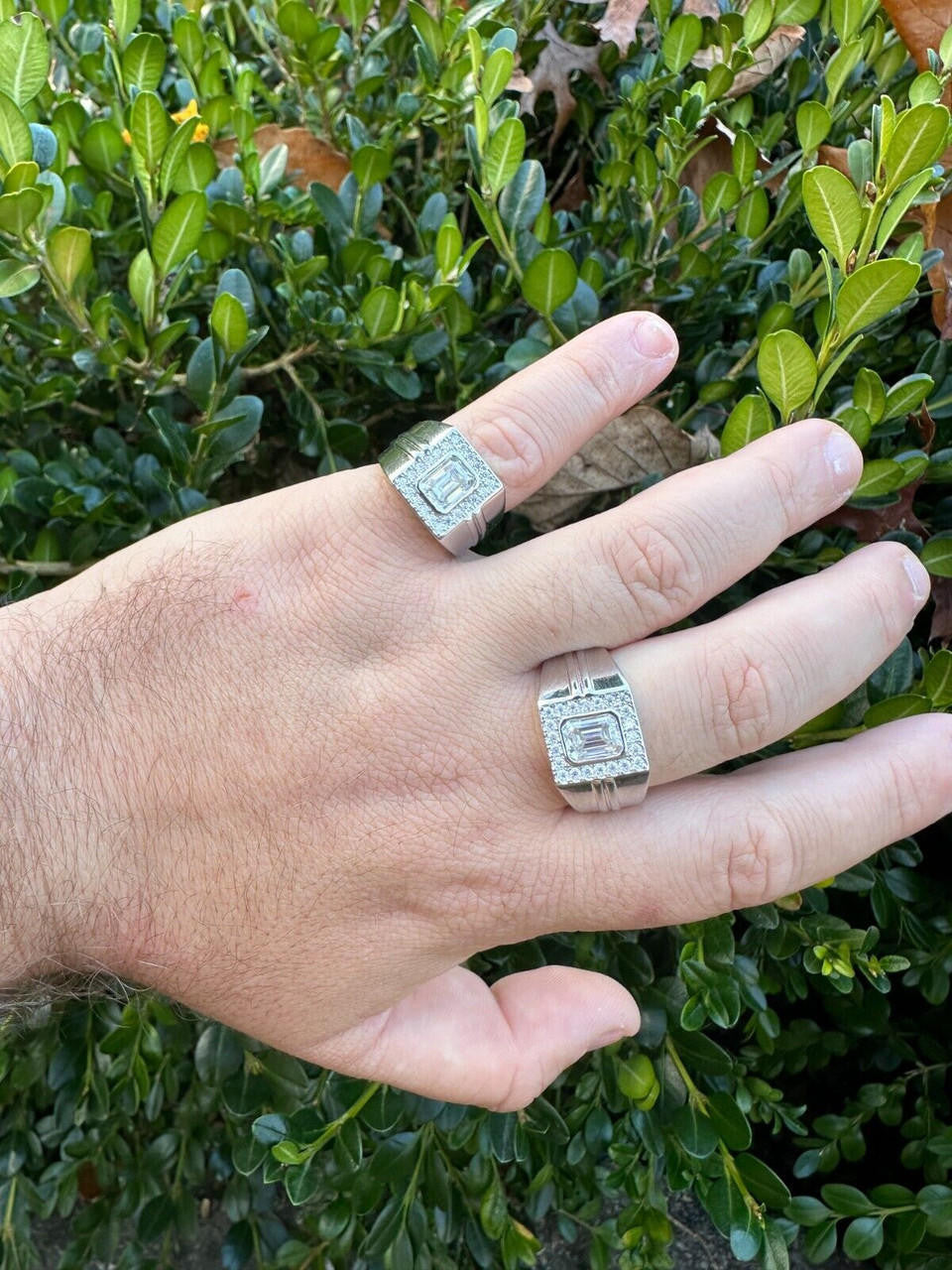 HarlemBling Big 2.6ct Emerald Cut MOISSANITE Solitaire Mens Real Solid 925 Silver Ring Pinky