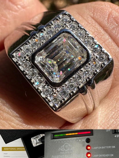 HarlemBling Big 2.6ct Emerald Cut MOISSANITE Solitaire Mens Real Solid 925 Silver Ring Pinky