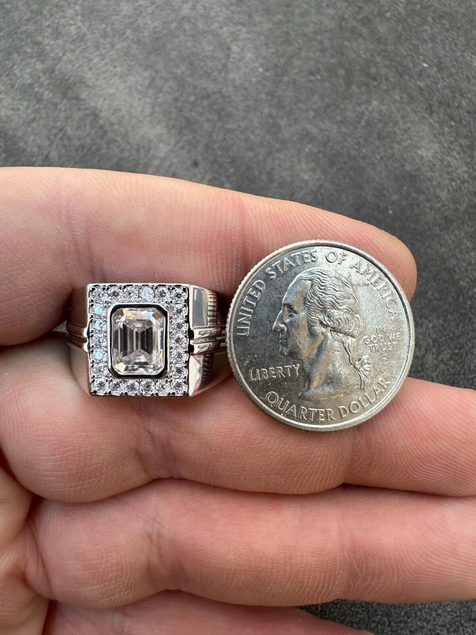 HarlemBling Big 2.6ct Emerald Cut MOISSANITE Solitaire Mens Real Solid 925 Silver Ring Pinky