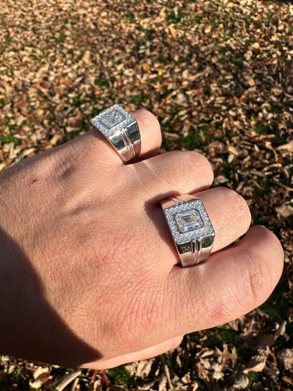 HarlemBling Big 2.6ct Emerald Cut MOISSANITE Solitaire Mens Real Solid 925 Silver Ring Pinky