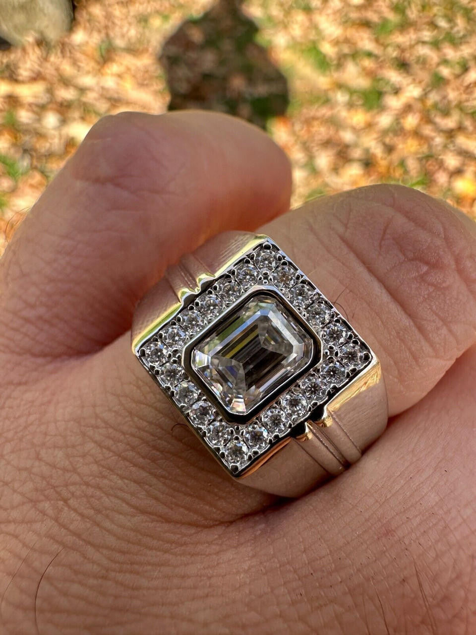 HarlemBling Big 2.6ct Emerald Cut MOISSANITE Solitaire Mens Real Solid 925 Silver Ring Pinky