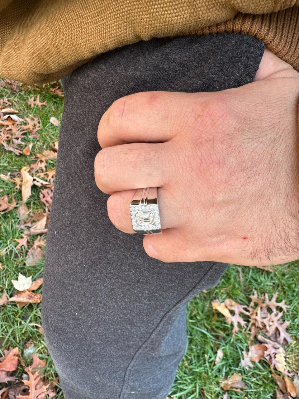 HarlemBling Big 2.6ct Emerald Cut MOISSANITE Solitaire Mens Real Solid 925 Silver Ring Pinky