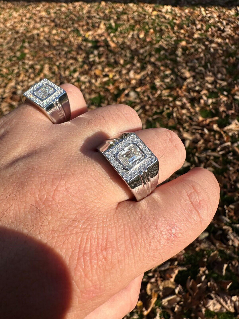 HarlemBling Big 2.6ct Emerald Cut MOISSANITE Solitaire Mens Real Solid 925 Silver Ring Pinky