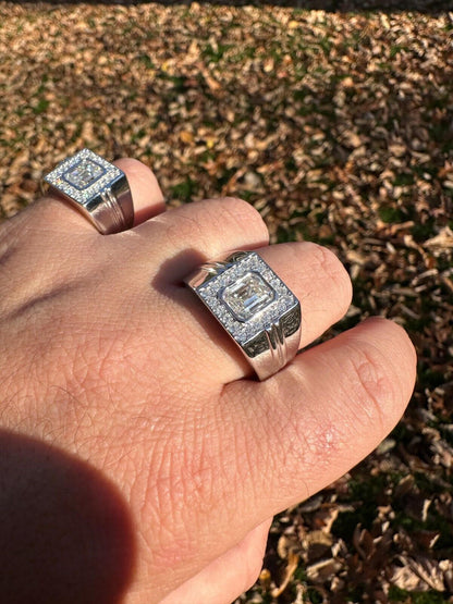 HarlemBling Big 2.6ct Emerald Cut MOISSANITE Solitaire Mens Real Solid 925 Silver Ring Pinky