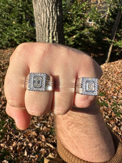 HarlemBling Big 2.6ct Emerald Cut MOISSANITE Solitaire Mens Real Solid 925 Silver Ring Pinky