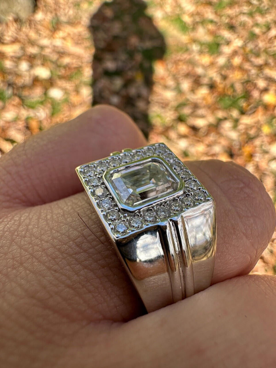 HarlemBling Big 2.6ct Emerald Cut MOISSANITE Solitaire Mens Real Solid 925 Silver Ring Pinky