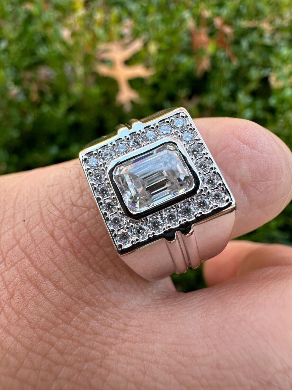 HarlemBling Big 2.6ct Emerald Cut MOISSANITE Solitaire Mens Real Solid 925 Silver Ring Pinky