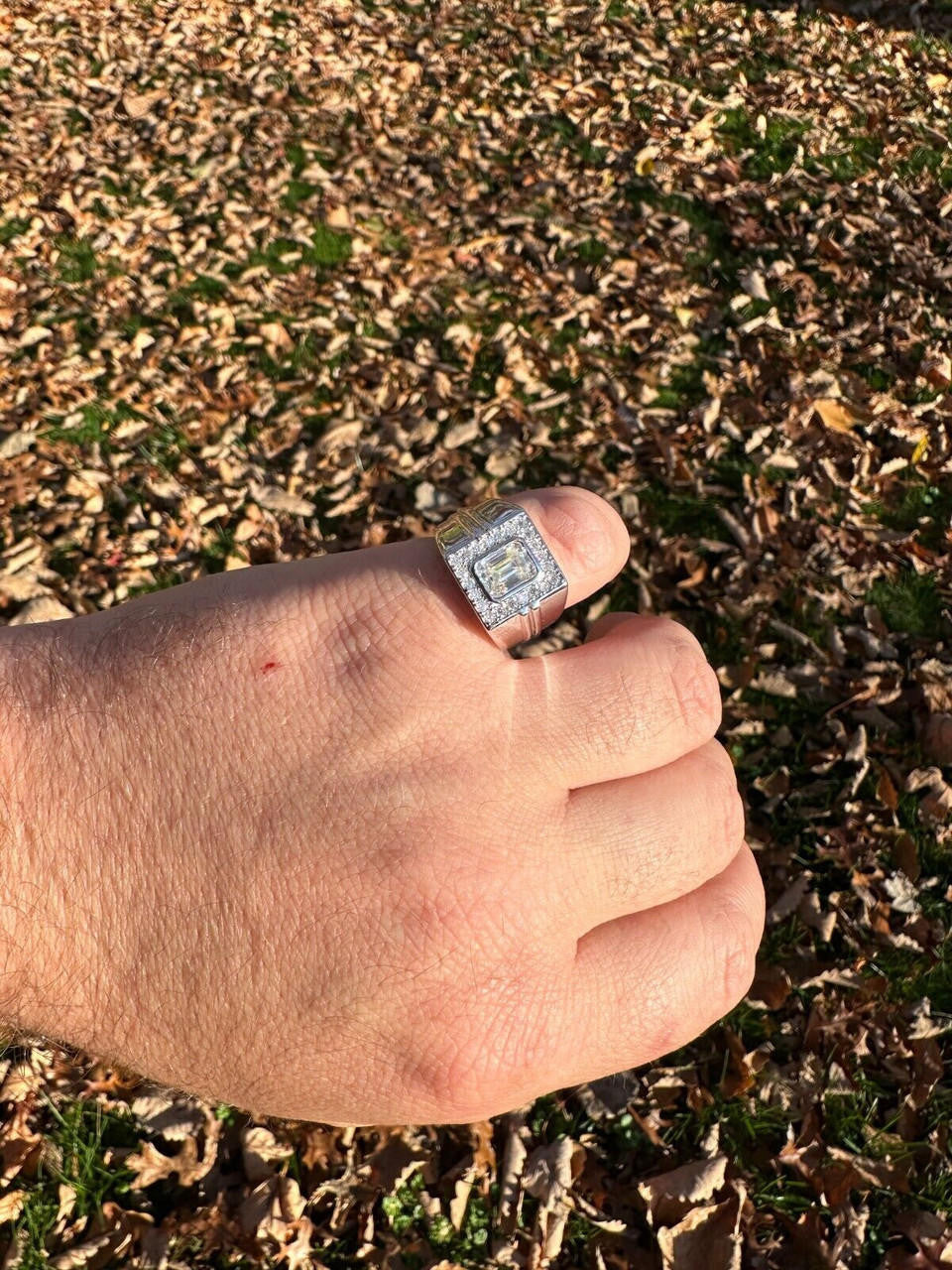 HarlemBling Big 2.6ct Emerald Cut MOISSANITE Solitaire Mens Real Solid 925 Silver Ring Pinky