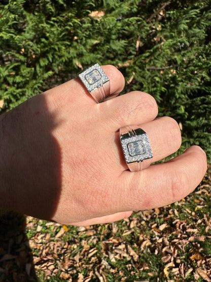 HarlemBling Big 2.6ct Emerald Cut MOISSANITE Solitaire Mens Real Solid 925 Silver Ring Pinky