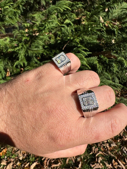 HarlemBling Big 2.6ct Emerald Cut MOISSANITE Solitaire Mens Real Solid 925 Silver Ring Pinky