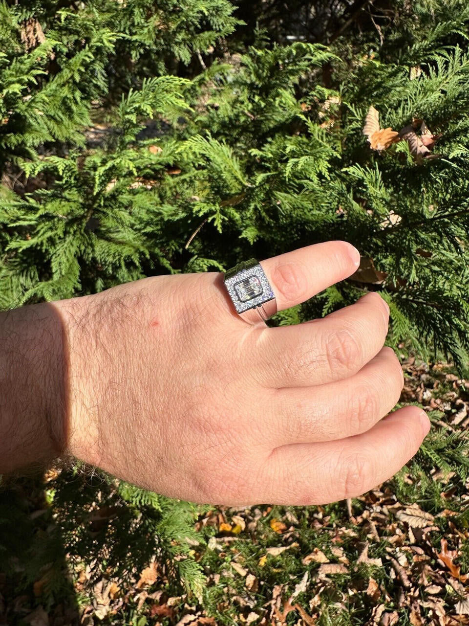 HarlemBling Big 2.6ct Emerald Cut MOISSANITE Solitaire Mens Real Solid 925 Silver Ring Pinky