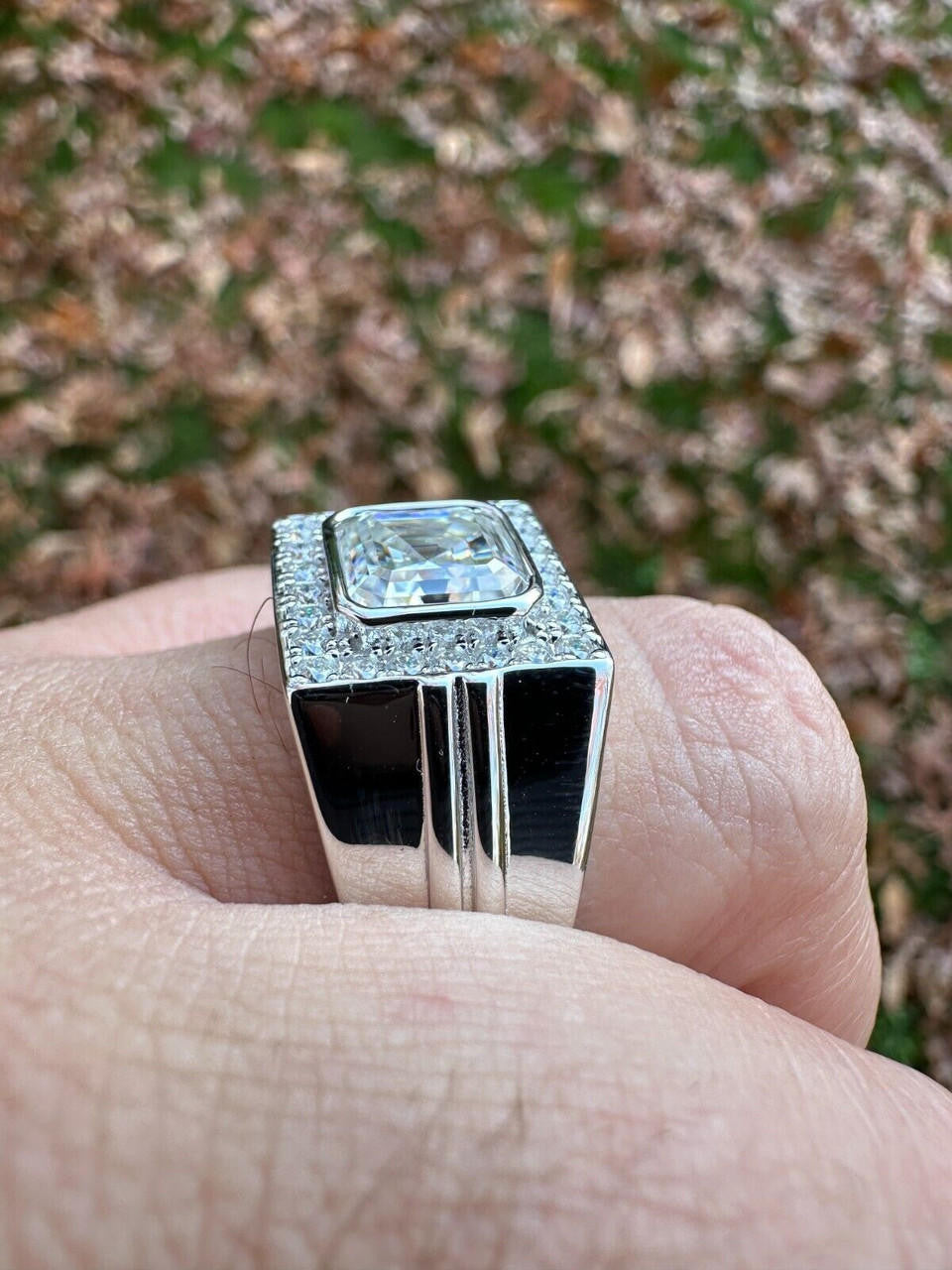 HarlemBling Big 3.6ct Asscher Cut MOISSANITE Solitaire Mens Real Solid 925 Silver Ring Pinky