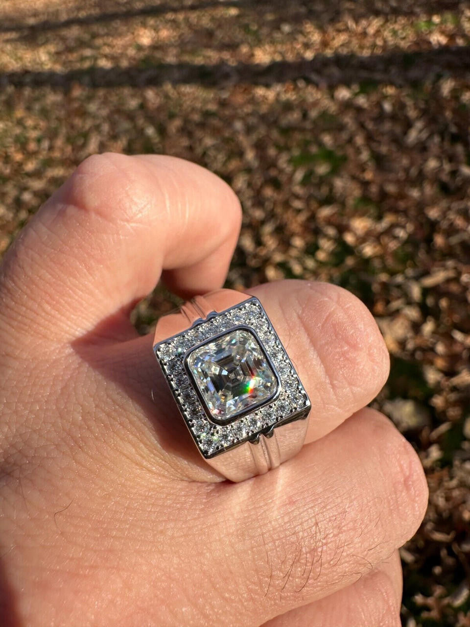 HarlemBling Big 3.6ct Asscher Cut MOISSANITE Solitaire Mens Real Solid 925 Silver Ring Pinky