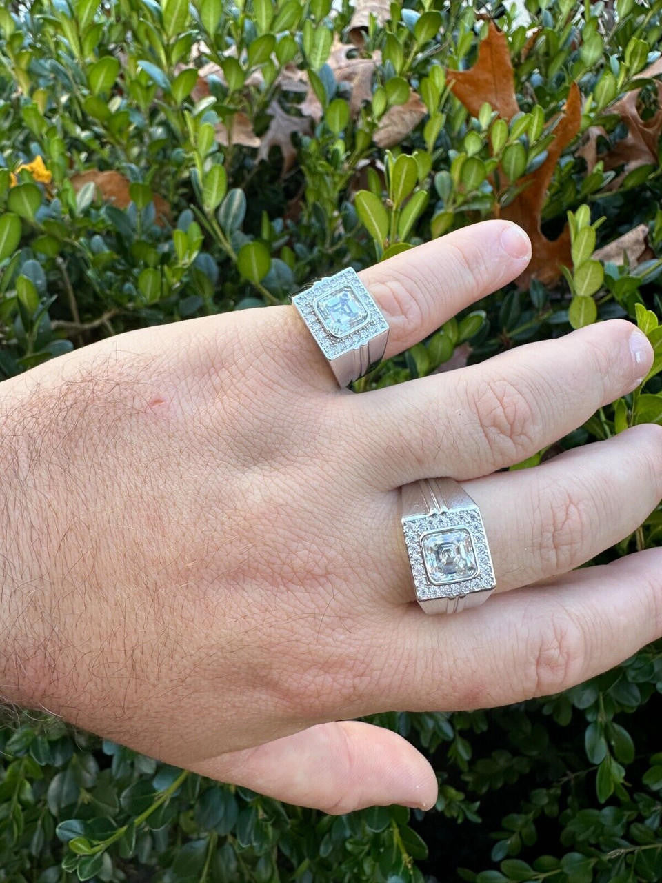 HarlemBling Big 3.6ct Asscher Cut MOISSANITE Solitaire Mens Real Solid 925 Silver Ring Pinky