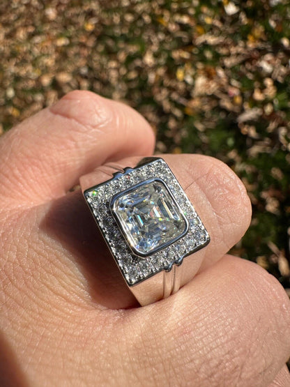 HarlemBling Big 3.6ct Asscher Cut MOISSANITE Solitaire Mens Real Solid 925 Silver Ring Pinky