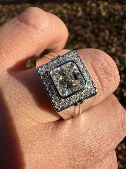 HarlemBling Big 3.6ct Asscher Cut MOISSANITE Solitaire Mens Real Solid 925 Silver Ring Pinky