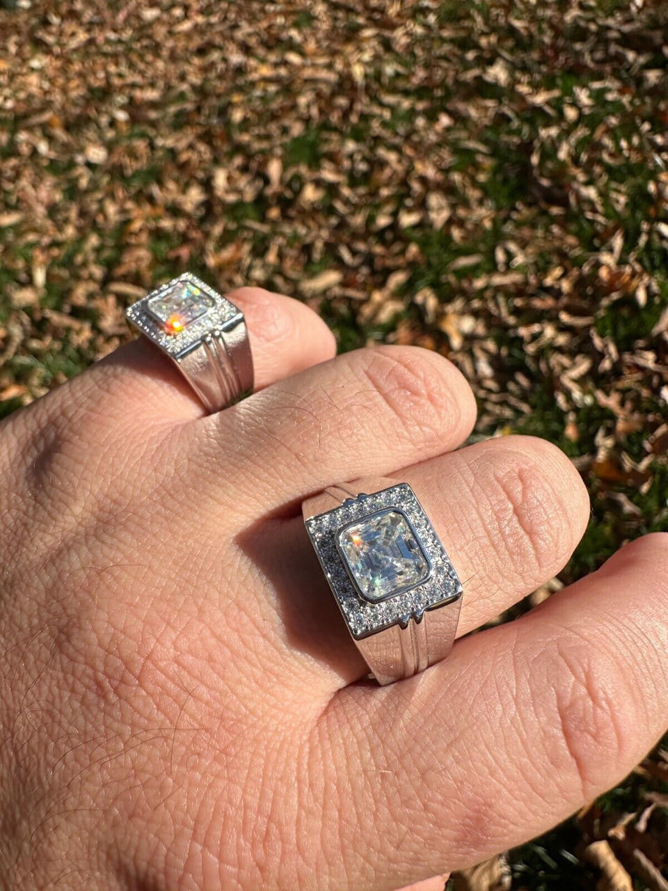 HarlemBling Big 3.6ct Asscher Cut MOISSANITE Solitaire Mens Real Solid 925 Silver Ring Pinky