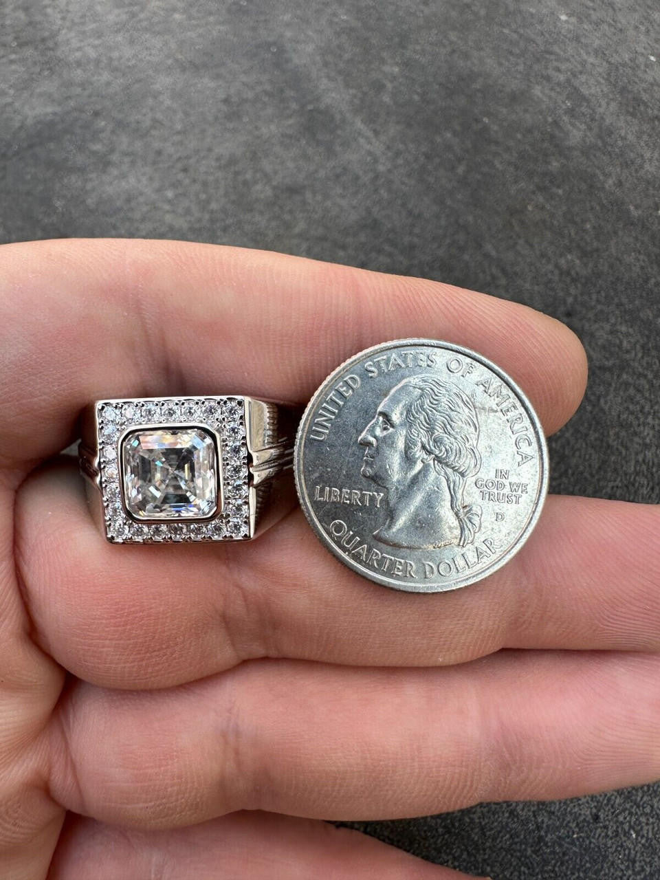 HarlemBling Big 3.6ct Asscher Cut MOISSANITE Solitaire Mens Real Solid 925 Silver Ring Pinky