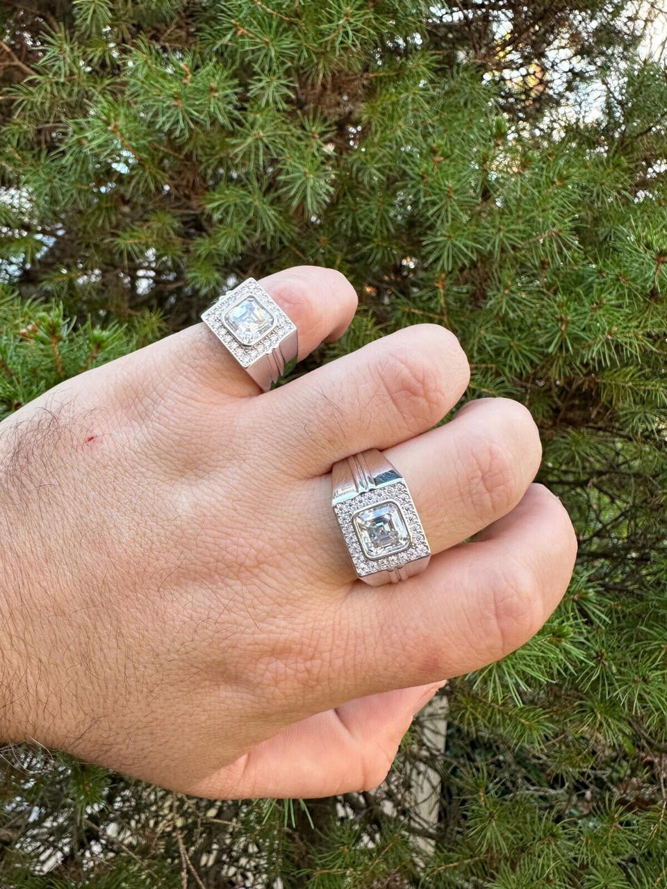 HarlemBling Big 3.6ct Asscher Cut MOISSANITE Solitaire Mens Real Solid 925 Silver Ring Pinky