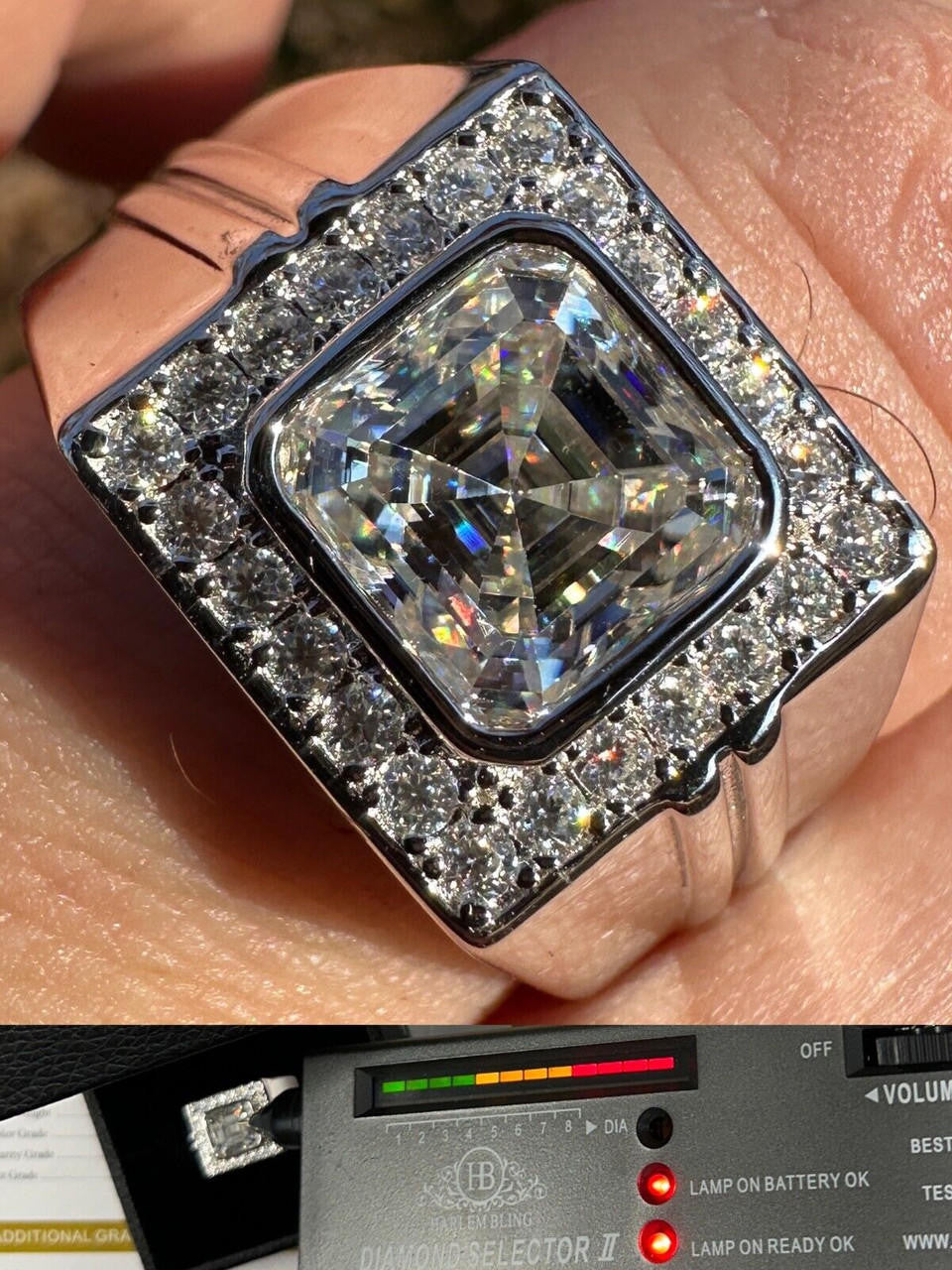 HarlemBling Big 3.6ct Asscher Cut MOISSANITE Solitaire Mens Real Solid 925 Silver Ring Pinky