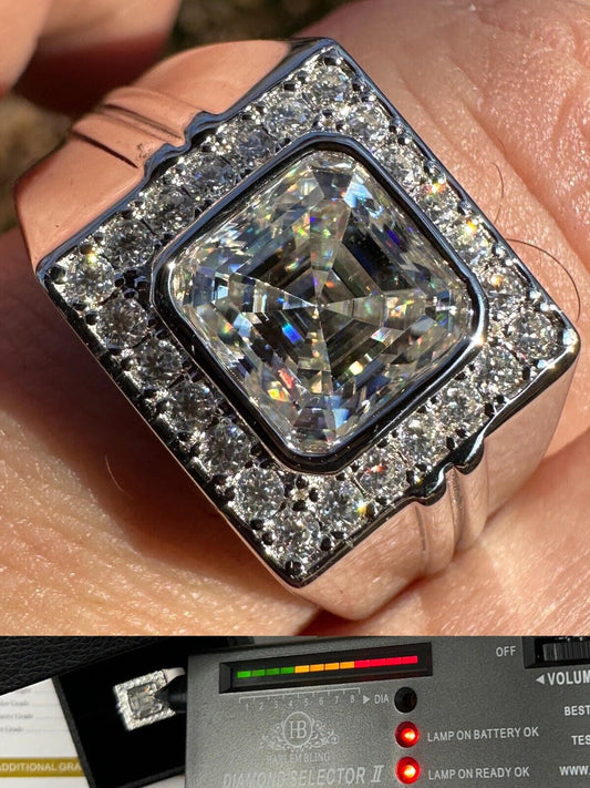 HarlemBling Big 3.6ct Asscher Cut MOISSANITE Solitaire Mens Real Solid 925 Silver Ring Pinky