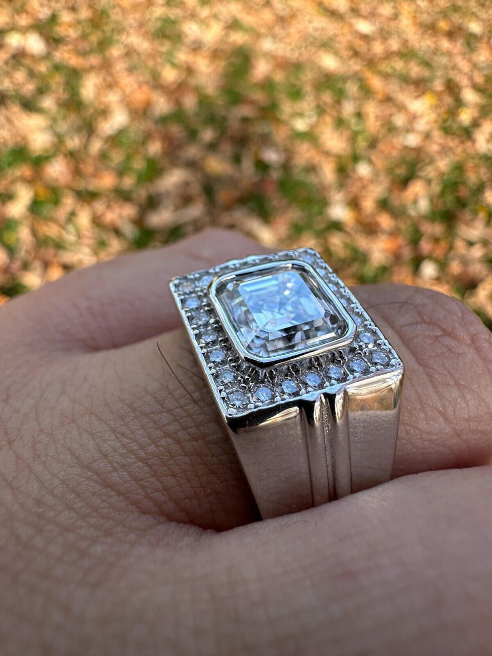 HarlemBling Big 3.6ct Asscher Cut MOISSANITE Solitaire Mens Real Solid 925 Silver Ring Pinky