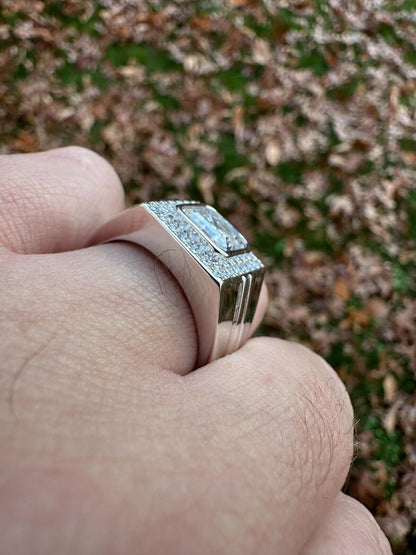 HarlemBling Big 3.6ct Asscher Cut MOISSANITE Solitaire Mens Real Solid 925 Silver Ring Pinky