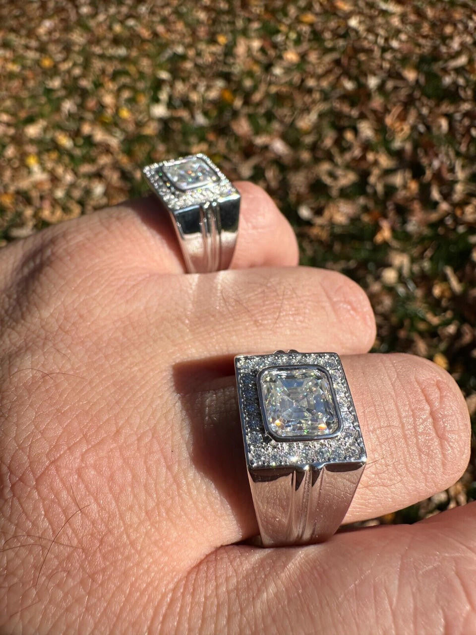 HarlemBling Big 3.6ct Asscher Cut MOISSANITE Solitaire Mens Real Solid 925 Silver Ring Pinky