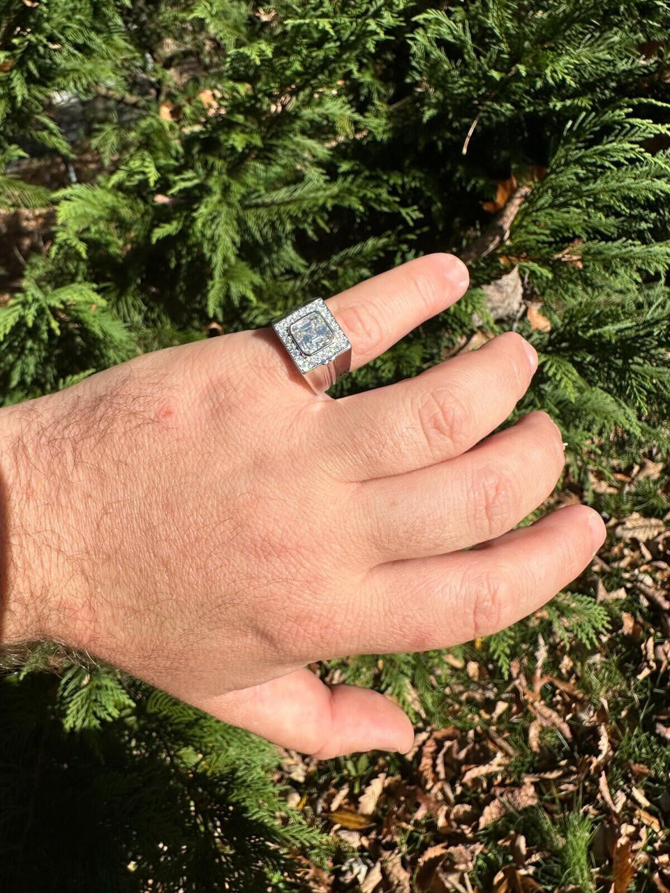 HarlemBling Big 3.6ct Asscher Cut MOISSANITE Solitaire Mens Real Solid 925 Silver Ring Pinky