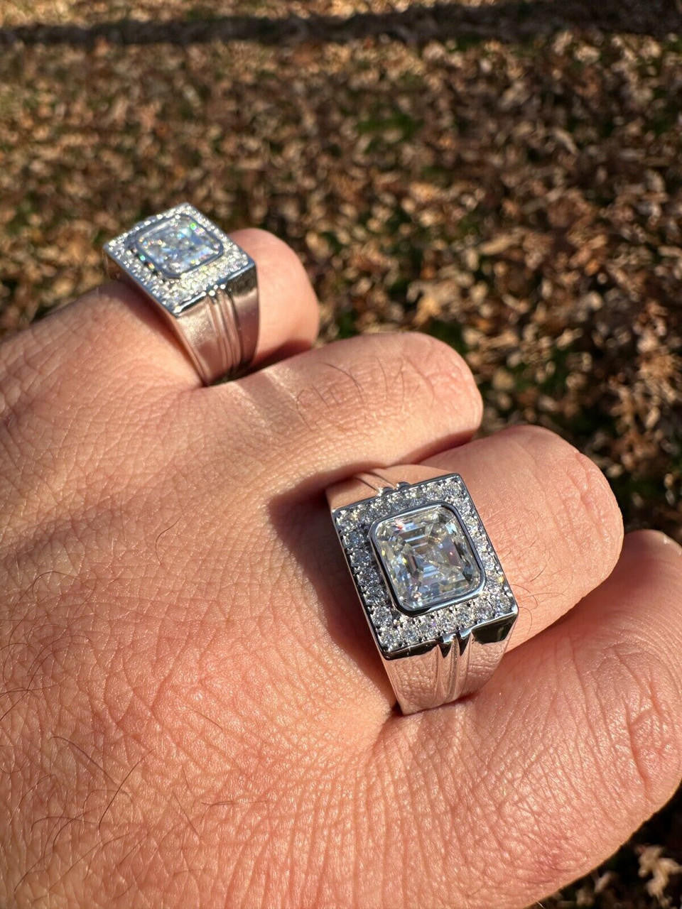 HarlemBling Big 3.6ct Asscher Cut MOISSANITE Solitaire Mens Real Solid 925 Silver Ring Pinky