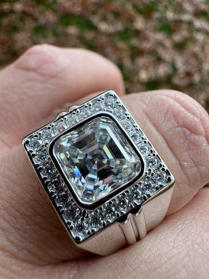 HarlemBling Big 3.6ct Asscher Cut MOISSANITE Solitaire Mens Real Solid 925 Silver Ring Pinky