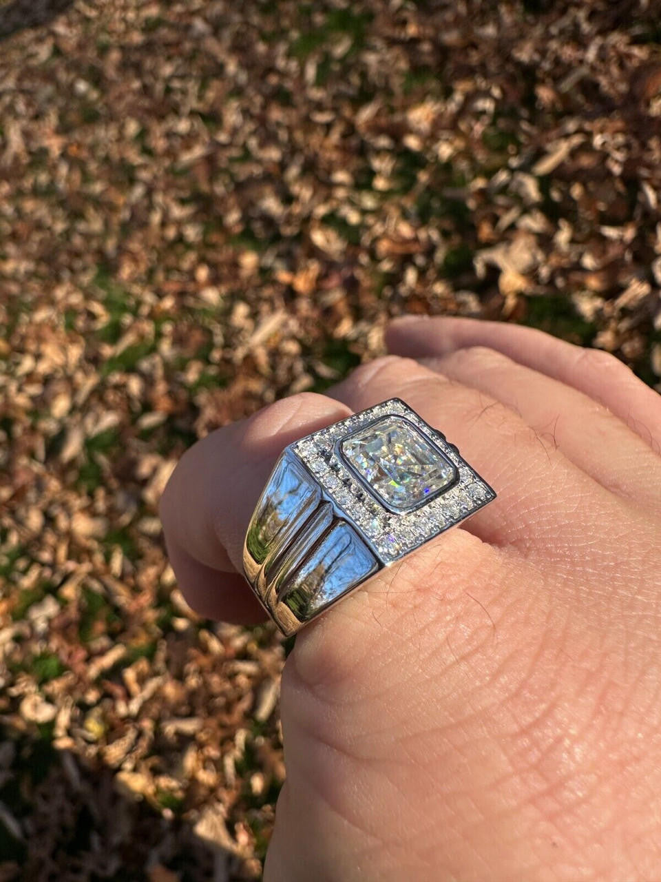 HarlemBling Big 3.6ct Asscher Cut MOISSANITE Solitaire Mens Real Solid 925 Silver Ring Pinky