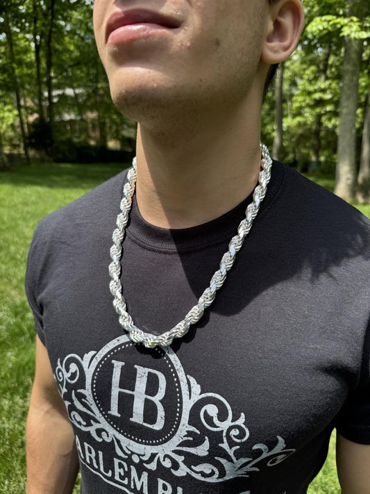 HarlemBling BIG BOSS Rope Chain Necklace - 925 Sterling Silver - 18"-30" - 11mm